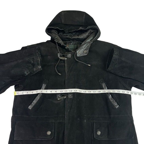 Adventure Bound Leather Jacket Men S Black Suede Hooded Toggle Plaid Lined Coat - Picture 10 of 11